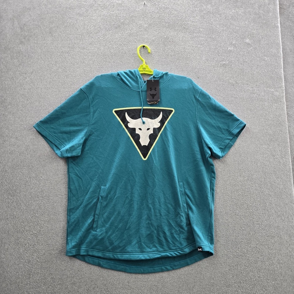 Under Armour x Project Rock Men Shirt XL Teal Bull Logo Activewear Loose NWT